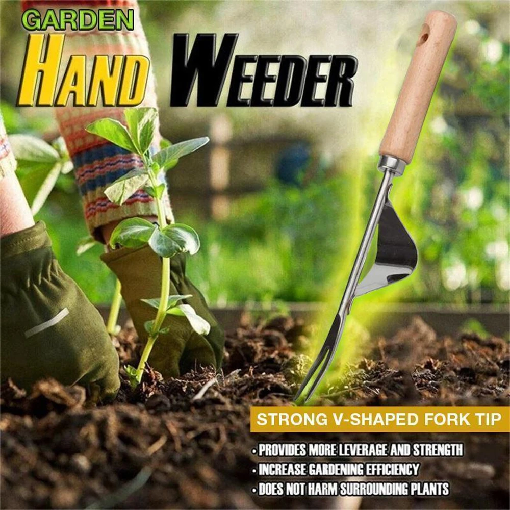 Wood Handle Stainless Steel Garden Weeder Hand Weeding Removal Cutter Puller Tools Multifunction Weeder Transplant Dropshipping