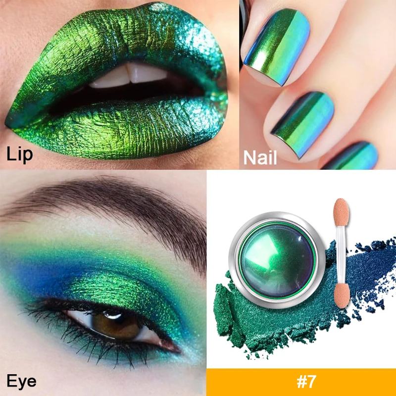 1PC Chameleon Glitter Oogschaduw Poeder, Metallic Ultrafijne Markeerstift Chroom Blauw Paars Glanzend Poeder, Multifunctionele Make-up