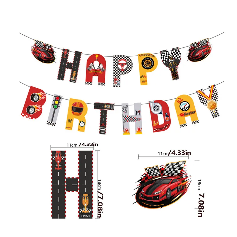 1Set Happy Birthday Banner Cartoon Car Airplane Fire Truck Racing Transporter Flags Decor For Boys Kids Party Decoration