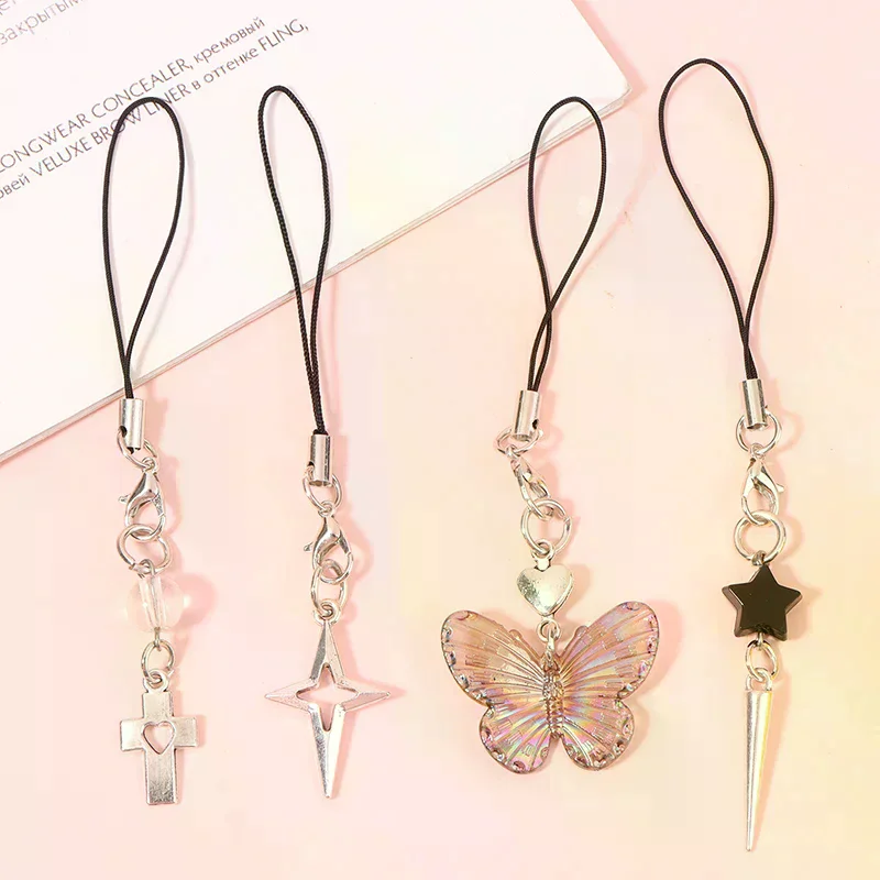 Fashion Butterfly Star Cross Pendant Phone Lanyard For Girls Minimalist Y2K Cell Phone Straps Keychain Decor
