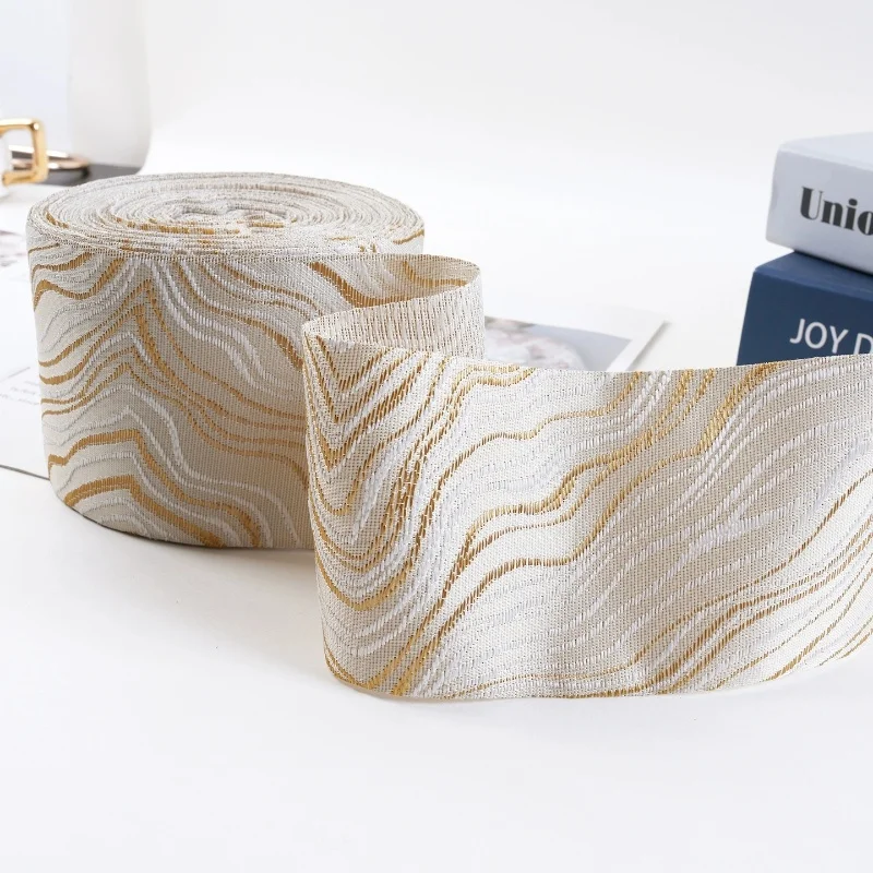 25M/Roll 8cm Wide Striped Embroidery Jacquard Lace Ribbon Belts Webbing Curtain Accessories Pillow Sofa Edge Decor DIY Sewing