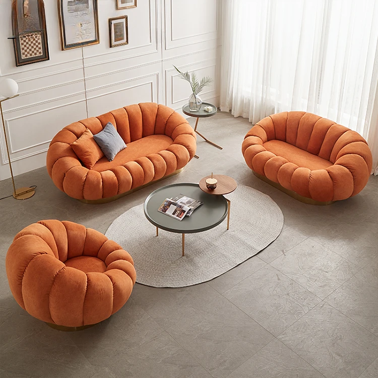 WISEMAX FURNITURE Teddy fabric living room furniture Cozy Pumpkin Shape Sofa Chairs Living Room Velvet  Kids/Children