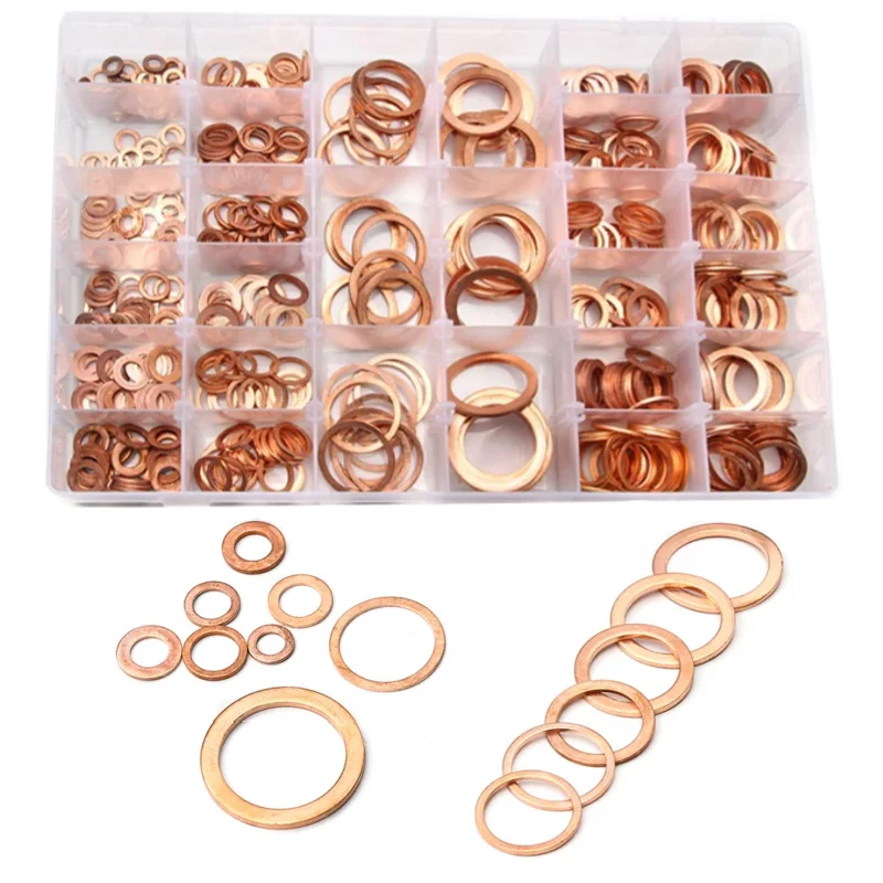250/300/568pcs Copper Washer Kit M4-M28 Flat Seal Rings for Oil/Water/Boat Applications O-Ring Gaskets