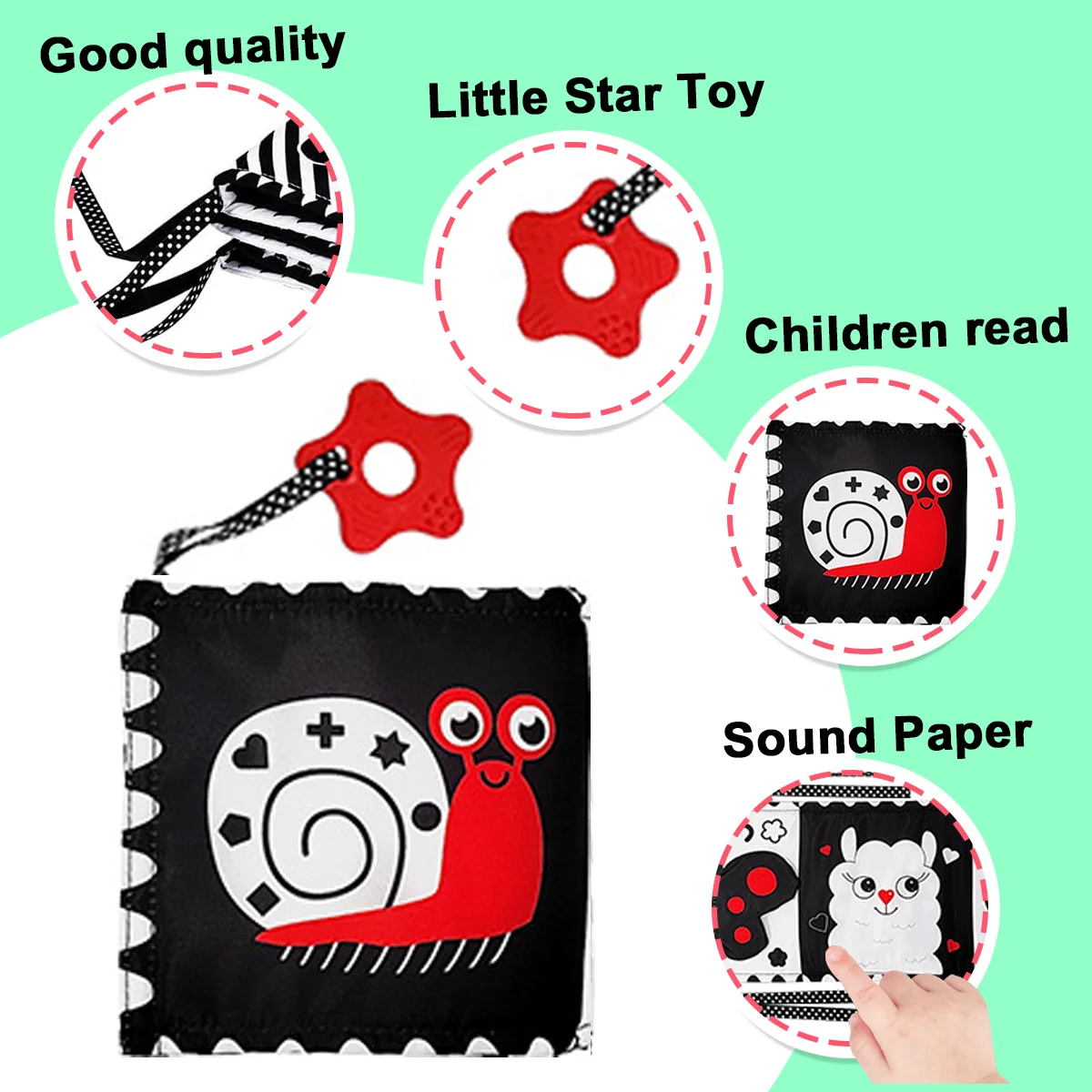 Livres en tissu doux pour bébé, jouet éducatif sensoriel pliable et froissé noir et blanc à contraste élevé, cadeaux d'anniversaire parfaits