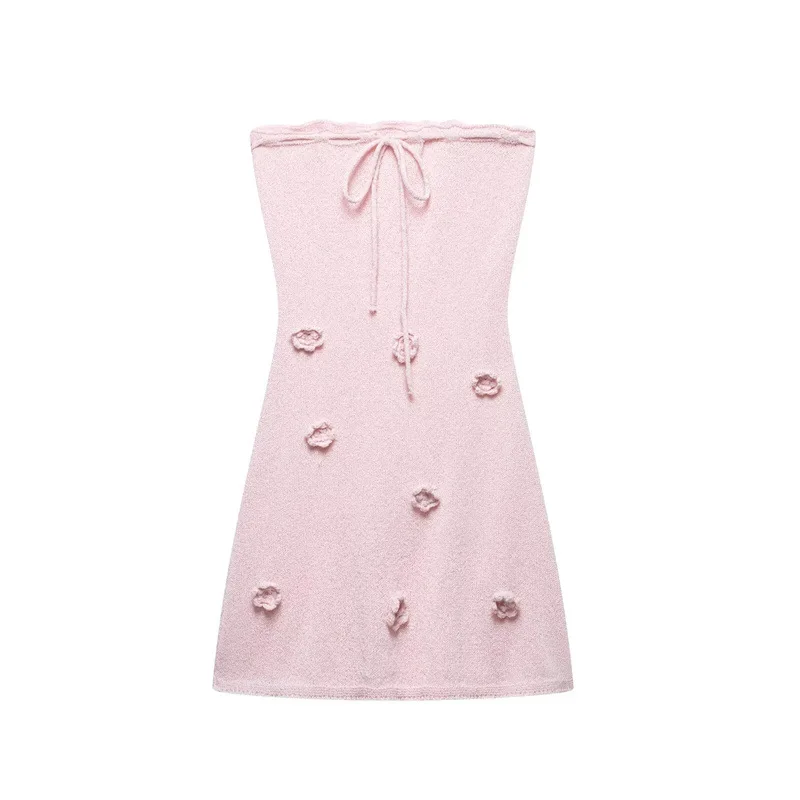 

2025 Spring New Women's Clothing Design Sense, niche, strapless, slim fit, flower heavy, slimming, casual dress