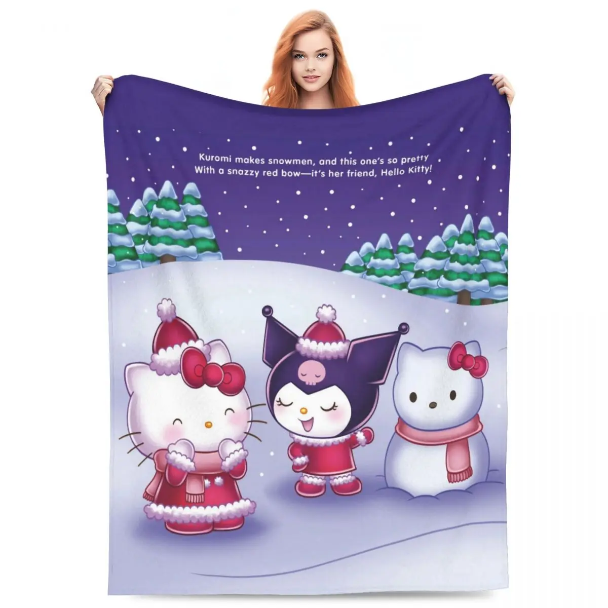 Hello Kitty Xmas Warm Soft Blanket Merry Chrismas Travel Plush Throw Blanket Funny Couch Chair Flannel Bedspread Sofa Bed Cover