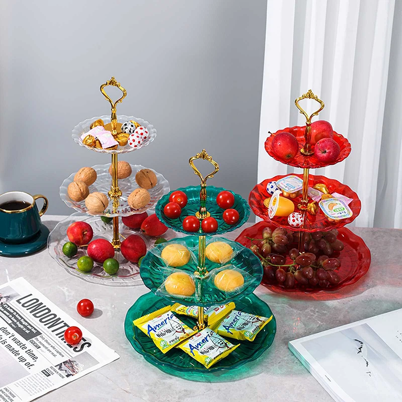 3-tier Cupcake Stand Fruit Plate Holder Desserts Snack Candy Buffet Stand Tower For Christmas Wedding Party Cake Tray