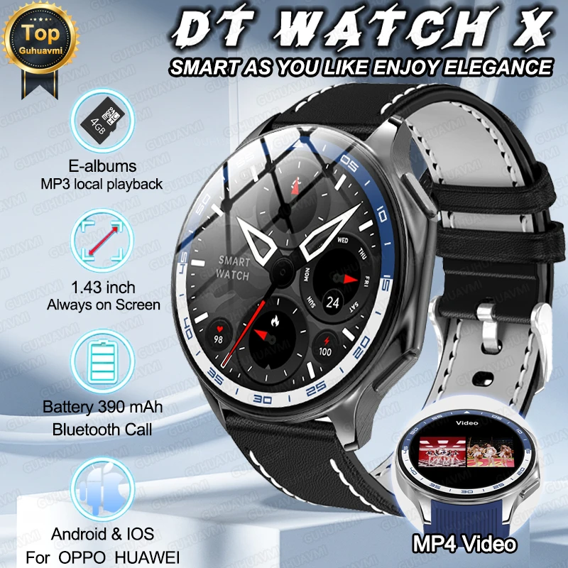 

New 466*466 Screen Smart Watch Always Display The Time Bluetooth Call Local Music Smartwatch Men For POOP Android TWS Earphones