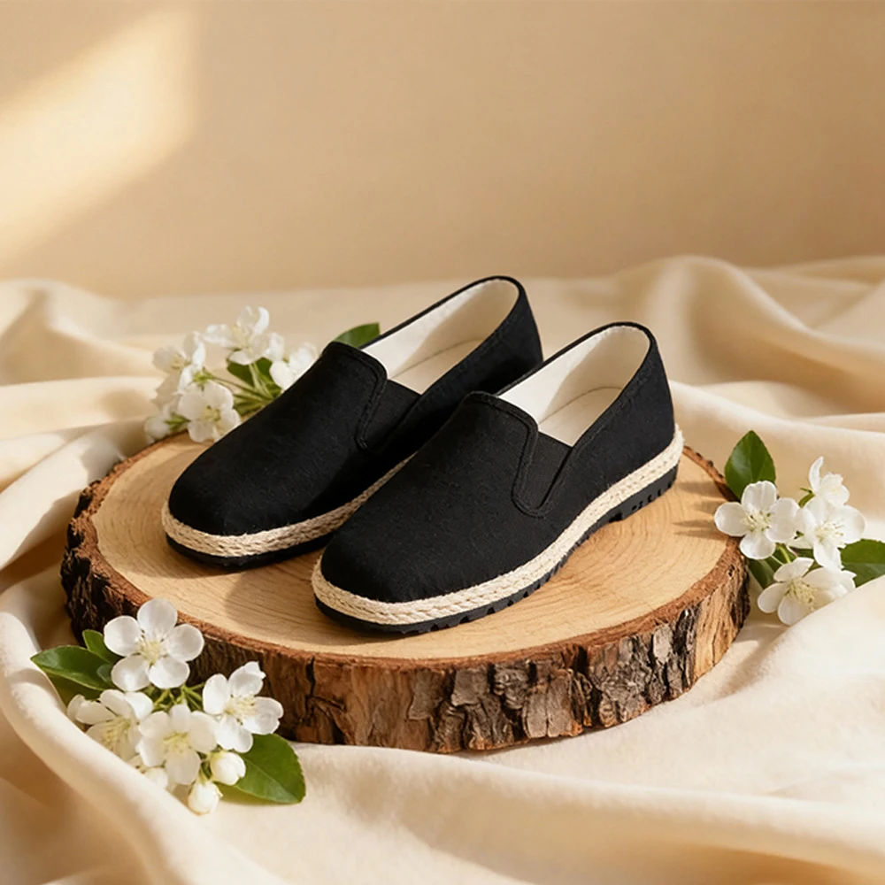 

Handcrafted Old Beijing Cloth Shoes For Men Premium Tuxedo Wool Black Soft Sole Formal Men's Loafers Authentic Gift.