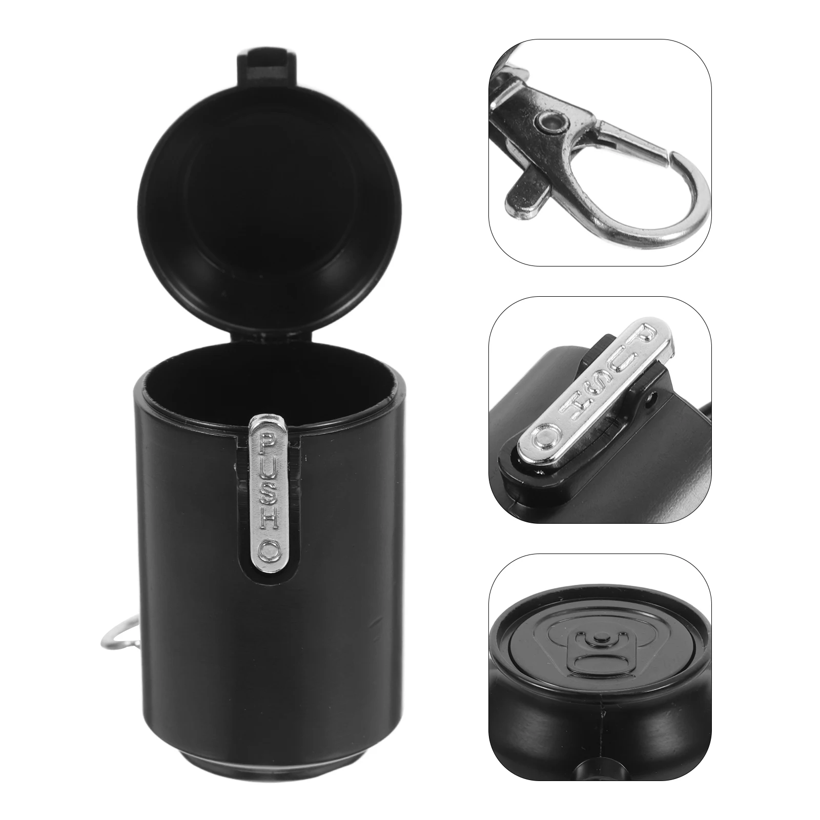 

Portable Pocket Ashtray For Cigarettes Travel Keychain Butt Disposal Box Leakproof Smokeless Compact Lightweight Black Large