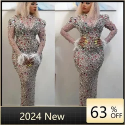 Vestidos africanos sexis de malla elástica para mujer 2024 vestido largo largo de lujo con diamantes completos ropa africana de verano bata africana para mujer