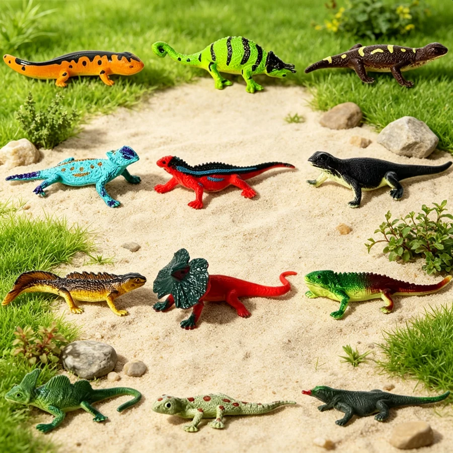 12PCS Colorful Lizard Action Figures 5.2-7CM PVC Model Toys