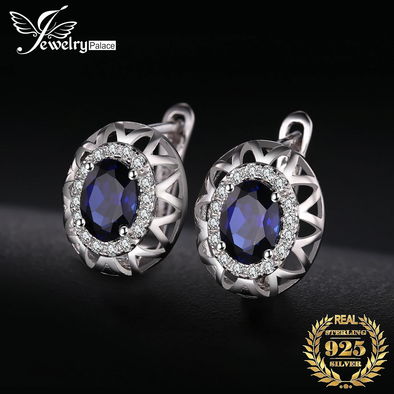 JewelryPalace Oval Cut Created Blue Sapphire 925 Sterling Silver Hoop Earrings for Women Fashion Statement Gemstone Jewelry