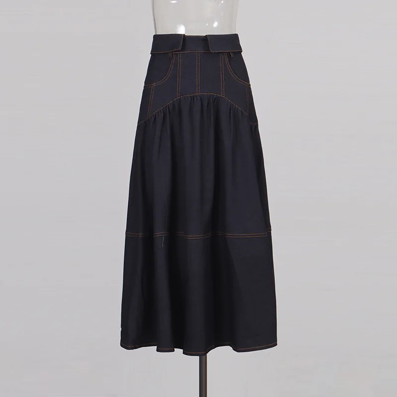 ANJY Autumn New Women Fashion Casual Two-Piece Set Cape Style Stand Collar Zipper Top High Waist Pleated Chic Denim Skirt A12157 image 5