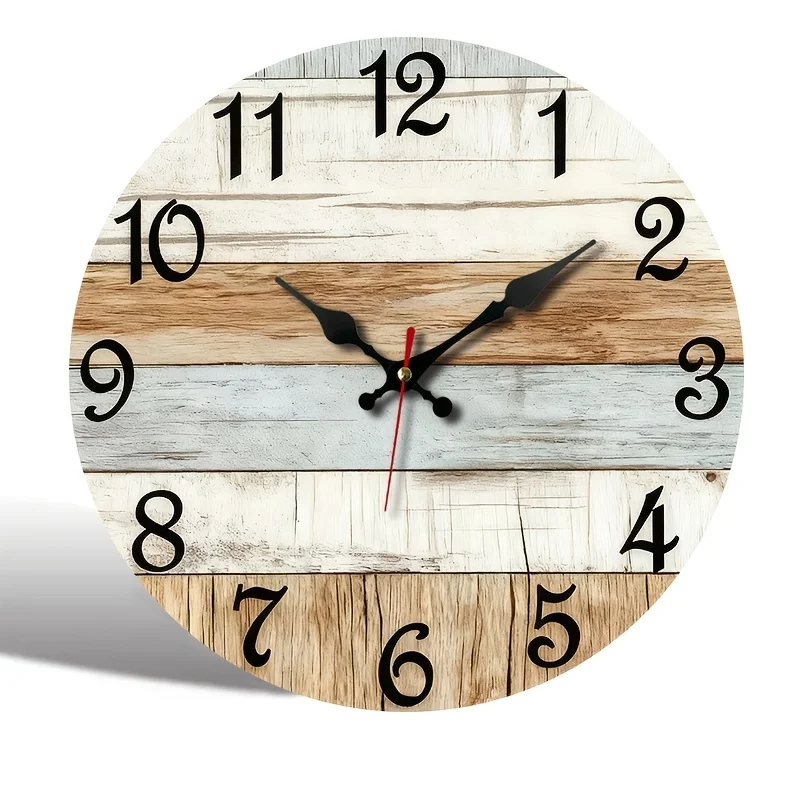 10-Inch/12-Inch Round Wooden Wall Clock with a Vintage Wood Grain Pattern Design, Silent Clock, Perfect for Home Decor