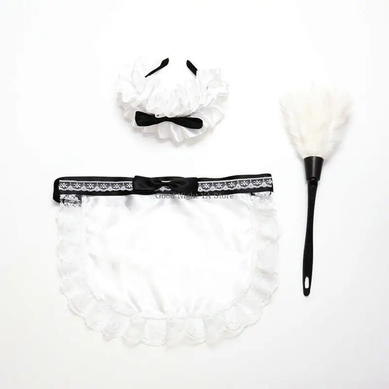 3 Nữ Nữ Giúp Việc Người Pháp Trang Phục Lông Vũ Khăn Lau Bụi Làm Sạch Lông Vũ Bụi Chổi Đầu Người Giúp Việc Tạp Dề Halloween Áo