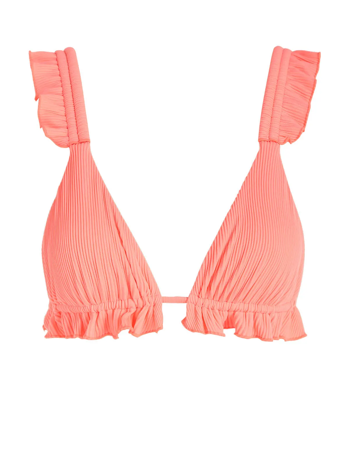 ZAFUL Ribbed Ruffle Triangle Tie Bikini Top