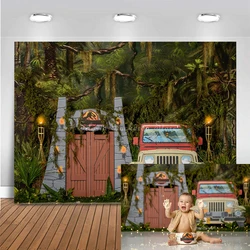 Dinosaur Jungle Safari Photo Background Child Birthday Cake Smash Photography Backdrops Forest Exploration Photo Studio Props
