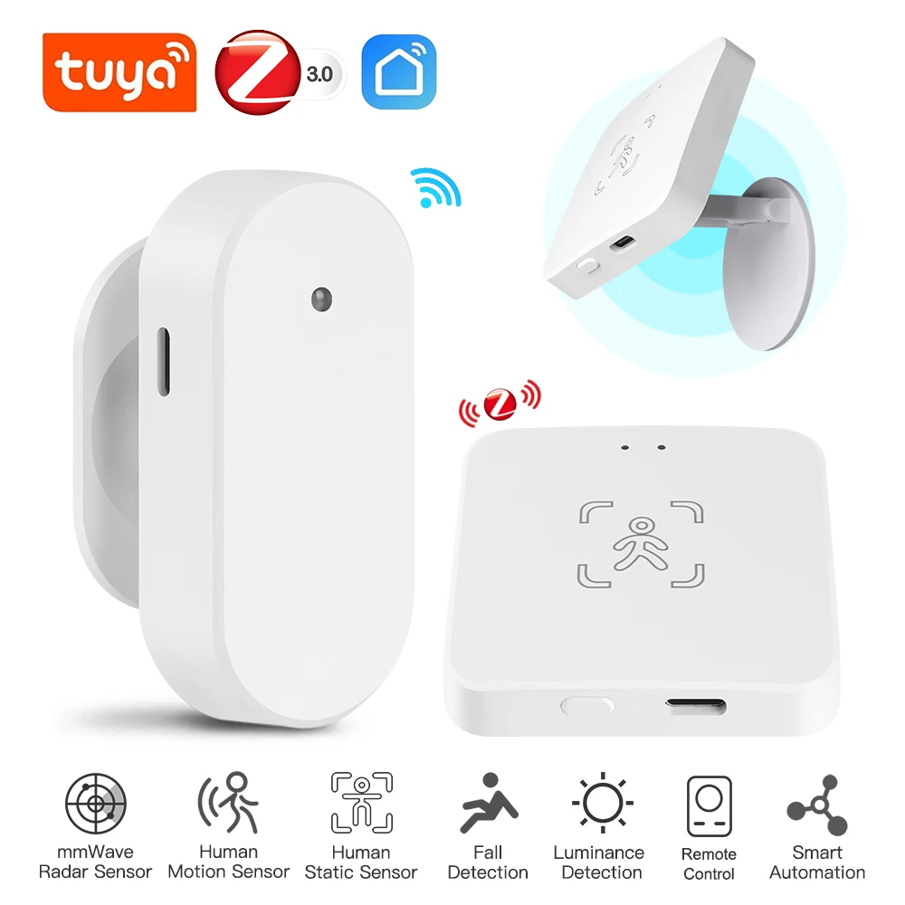 Tuya Zigbee Human mmWave Presence Sensor 24G Radar Detector Wireless Motion Sensor With PIR Sensor Luminance Distance Detection