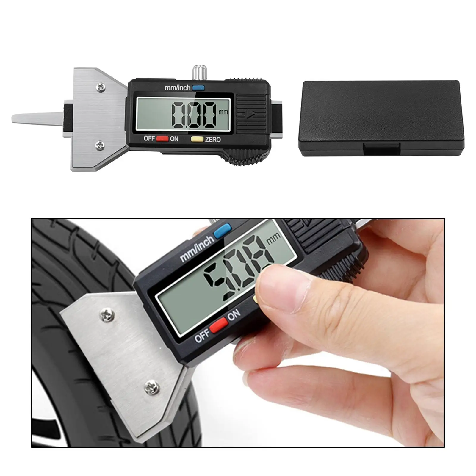 Digital Tire Tread Depth Gauge High Precision Tester with Large LCD Display for