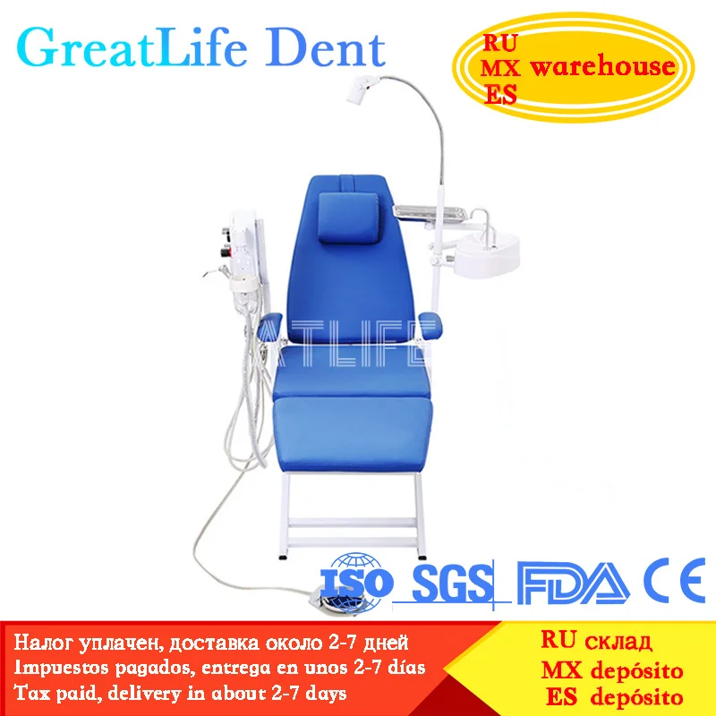 GreatLife Dent Luxury Type Mobile Unit Portable Folding Patient Dental Chair With Led Light Turbine Unit