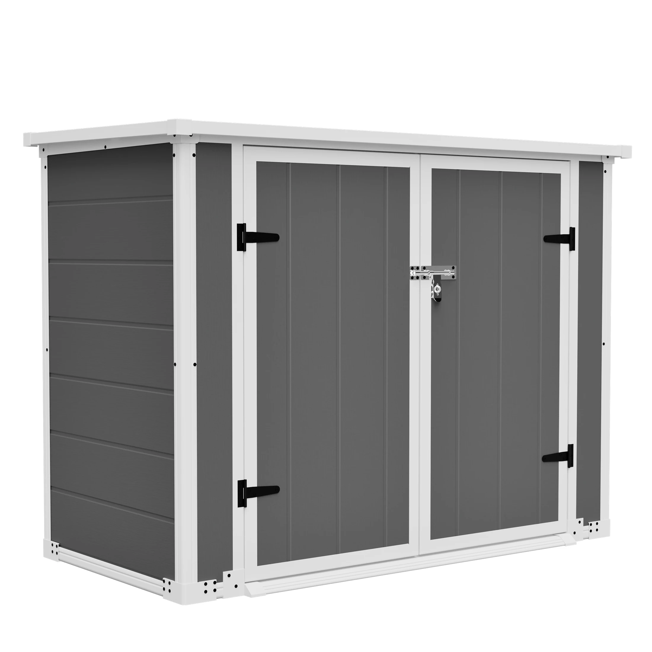 5x4 FT Outdoor Plastic Storage Shed, Waterproof Resin Garden Tool Cabinet All-Weather Storage Box, Floor & Hydraulic Lid, Fits Trash Cans, Mower & Bikes for Patio Backyard Lawn, Gray