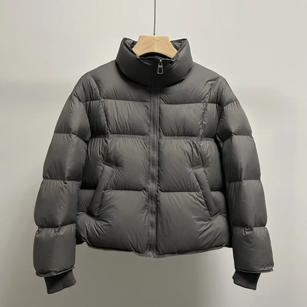 Damska kurtka puchowa z białego kaczy puchu, modna, ciepła, gruba, krótka odzież, nowa kolekcja jesień-zima, dzianinowe mankiety, kurtka puchowa dla kobiet.