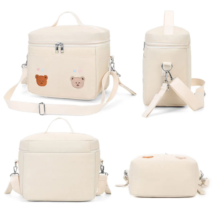 Baby Stroller Nappy Bag Korea Cute Bear Embroidery Flower Mommy Bag Soft Maternity Shoulder Pack Portable Baby Diaper Organizer