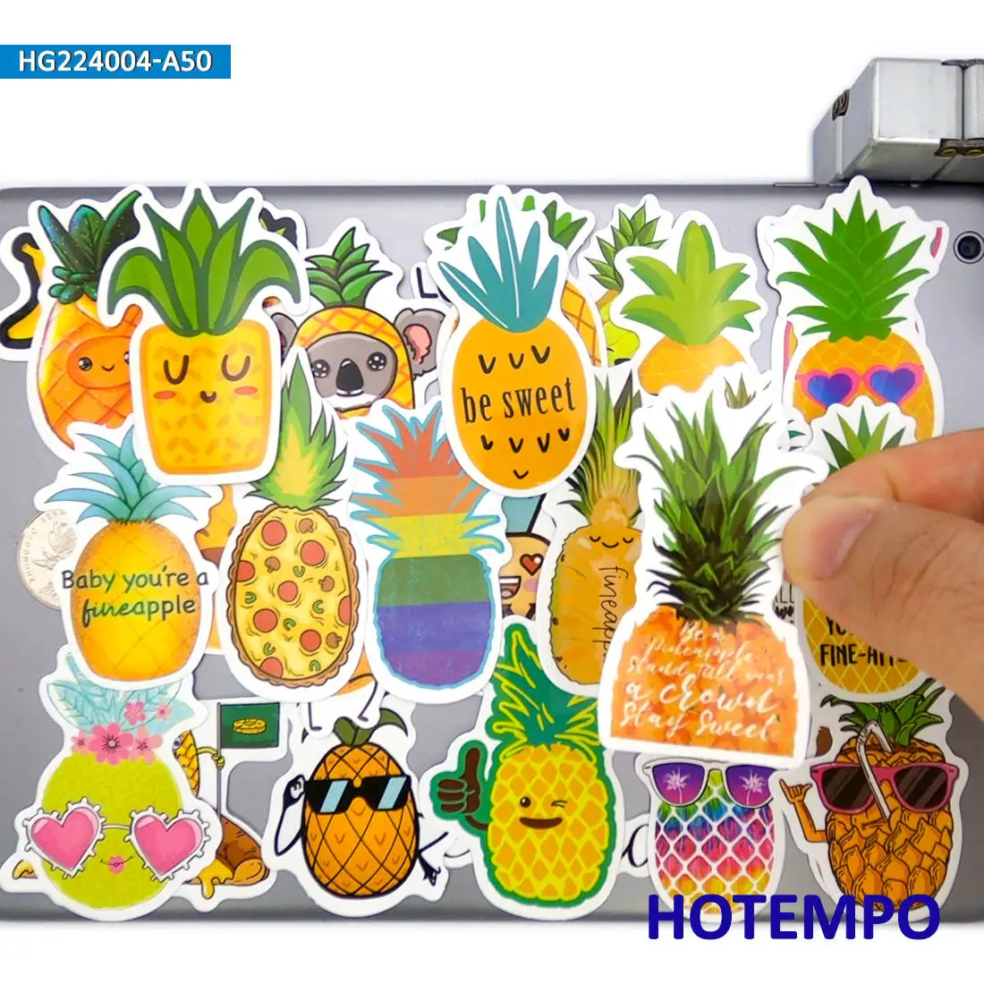 50 peças, Abacaxi colorido bonito, Adesivos de desenho animado funny fruits, para Mala, Notebooks, Capacetes, Skate, Bicicleta, Telefone, Laptop, Brinquedos adesivos