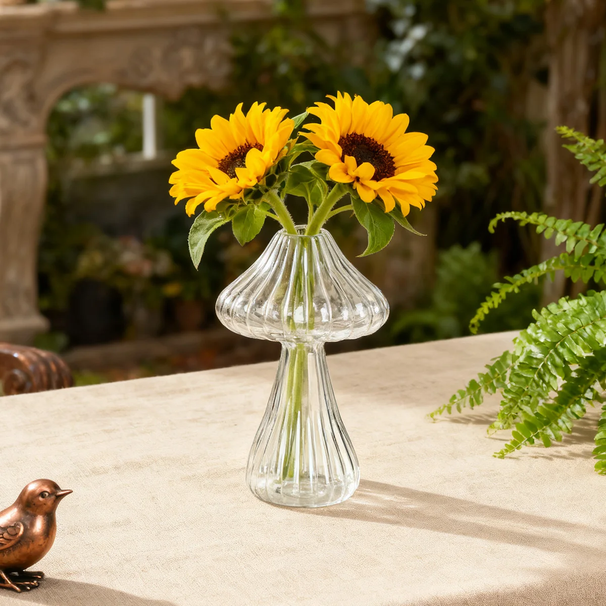 1 STÜCK, kreative transparente Glas-kleine pilzförmige dekorative Vase aus Stroh, transparente Pilzvase für die Heimdekoration