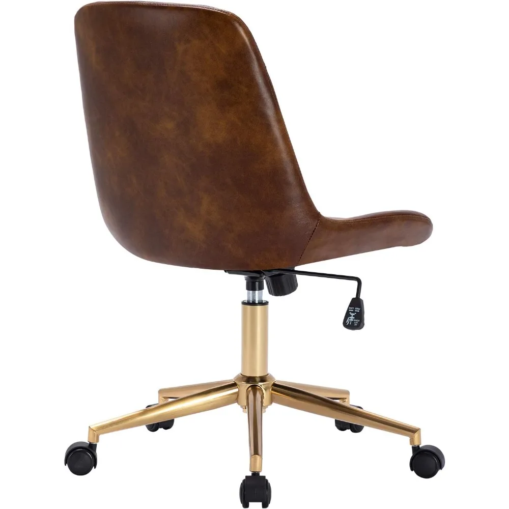 كرسي دوار معاصر من جلد البولي يوريثان مع قاعدة ذهبية لمكتب المكتب المنزلي باللون البني الأصفر #5