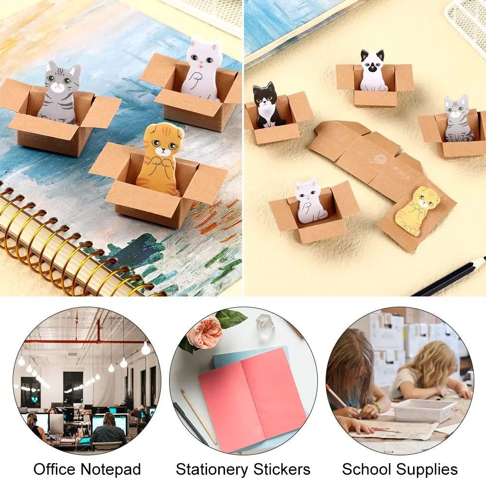 Scrapbooking Decor School Supplies Funny Bookmark Kitten In Box Memo Pad Office Notepad Cartoon Cat Sticky Notes