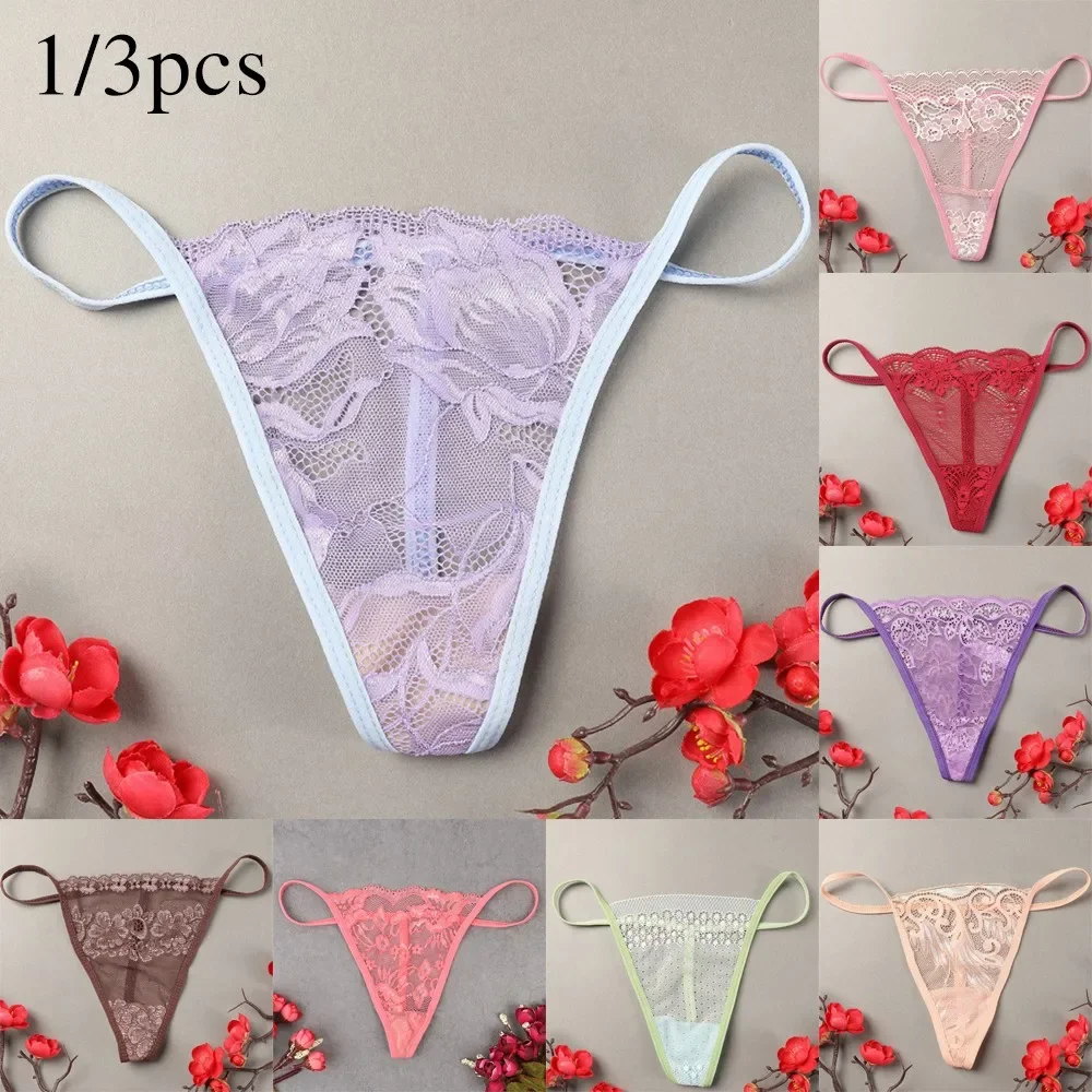 3pcs Sexy Sheer Tiny Thongs Woman Transparent Underwear See Through G-string Female Sexy Panties Erotic Lingerie Random Color