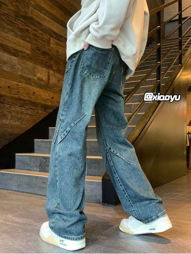 

Мужские джинсы Waed American Style: свободные, прямые, широкие штанины, длина в пол, для весны и осени, удобные джинсовые брюки