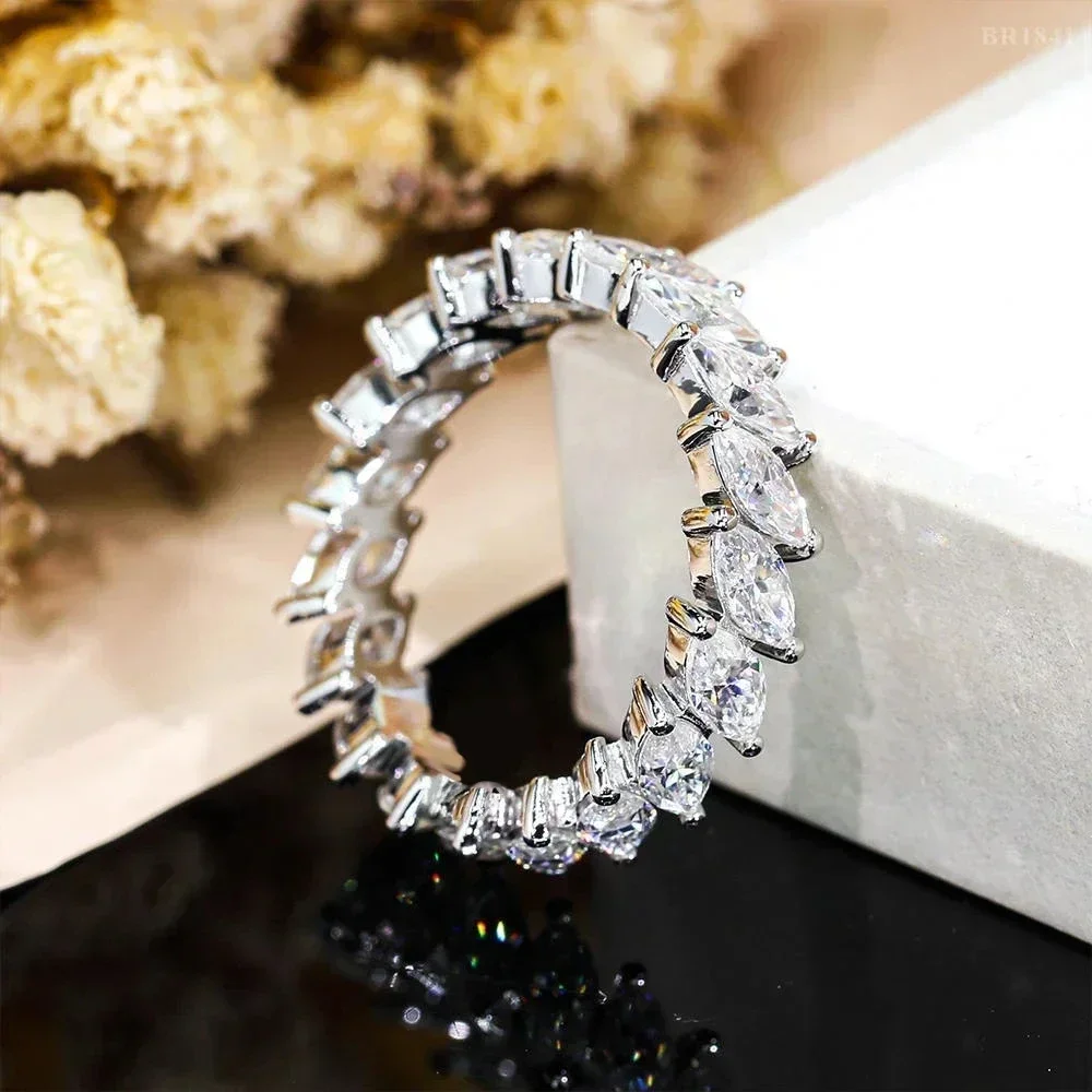 3*6mm Marquise Cut Full Moissanite Rings For Women D Color Diamond Engagement Wedding Band S925 Sterling Silver Jewelry With GRA