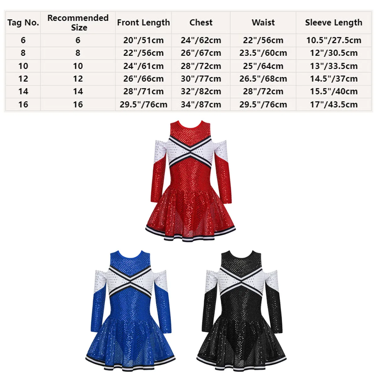 Bambini ragazze paillettes body ginnastica balletto Tutu vestito manica lunga Cold Sholder Cheerleading Dancewear latino Jazz Costume