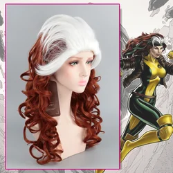 X MAN Rogue Anna Marie Cosplay Costume Headwear Prop Wig White Gradient Brown Long Curly Hair