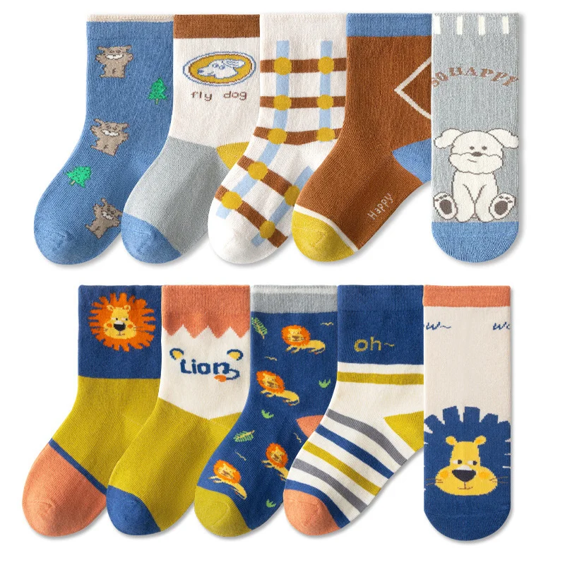 5/10 pairs/lot Kids Casual Socks for Boys 2025 New Cartoon Dinosaur Print Children Ankle Short Breathable Cotton Toddler Sock