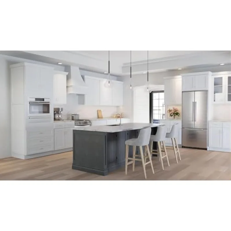 خزانة مطبخ حائطية ذات أبواب واحدة - 3 أرفف، جاهزة للتجميع، 12 عمق × 12 عرض × 42 ارتفاع، أبيض