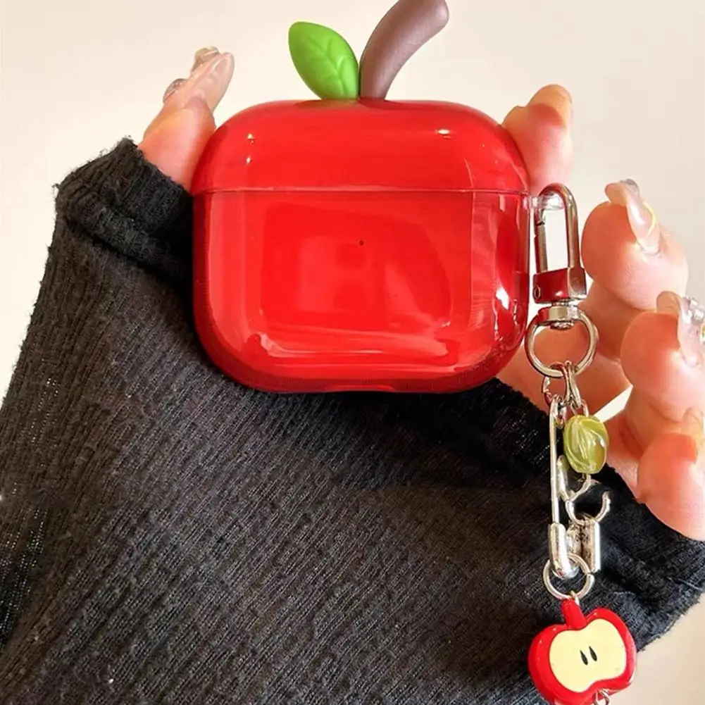 حافظة حماية جديدة من مادة TPU على شكل أبل لأجهزة AirPods 4 Pro 2 بتصميم واقعي شفاف مع هدية على شكل ورقة شجر أخضر/أحمر لأجهزة AirPods