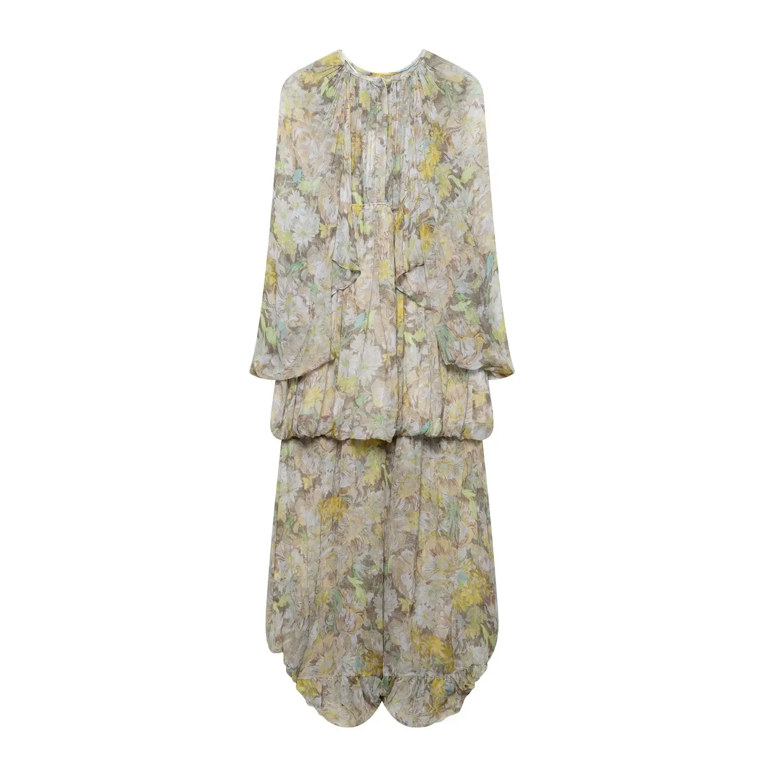 

BM&MD&ZA Ladies V - neck Bat - sleeve Printed Dress with Front Short Back Long Design Stylish and Unique Fashion for Trendy