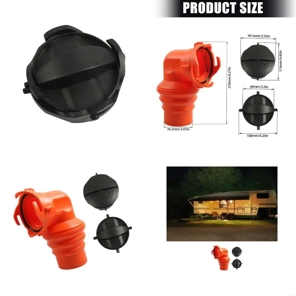 

90 Degree Sewage Pipe Elbow With 2 Protective Covers For Recreational Vehicle And Yacht Waste Water System Strong HDPE Material