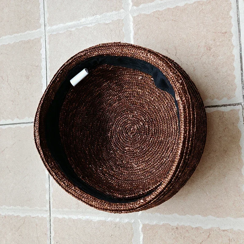 Topi Jerami Beret Datar Musim Panas untuk Wanita, Topi Pantai, Topi Gereja, Topi Pesta