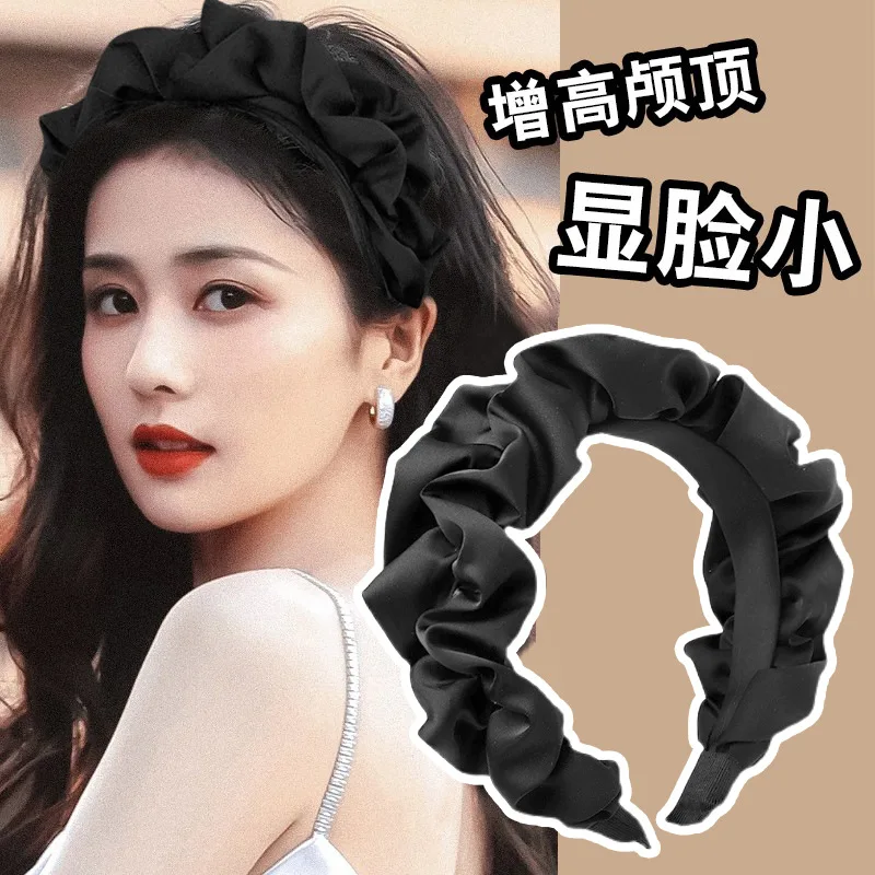 White Deer Same Style Height Increasing Skull Top Pleated Headband2024New Year's New Face-Slimming Fluffy Internet Celebrity Sty
