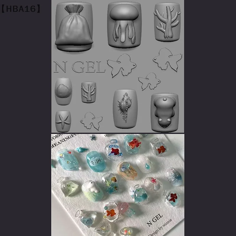 

1 Pcs Sea Shell Starfish Goldfish Jellyfish Fish 3D Silicone Nail Mold Summer Sea Jellyfish DIY Silicone Mold Nail Art Mold