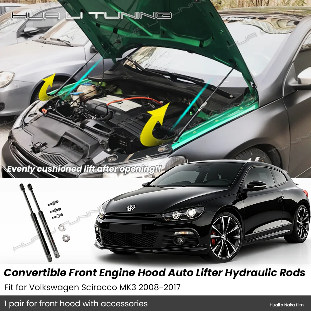 Hood Lift Supports Gas Struts for VW Volkswagen Scirocco 2008-2017 Mk3, Bonnet Hydraulic Shocks Dampers Upgrade Retrofit Pair