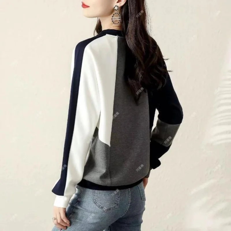 Felpe da donna con splicing semplice colore a contrasto Versatile stile casual New Fashion Autunno classico top da donna