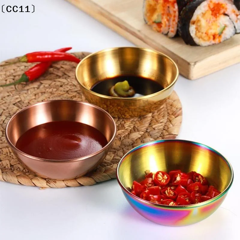 1pcs Stainless Steel Golden Colorful Sauce Dishes Appetizer Seasoning Serving Dishes Sets Tray Splice Plates Kitchen 〔CC11〕