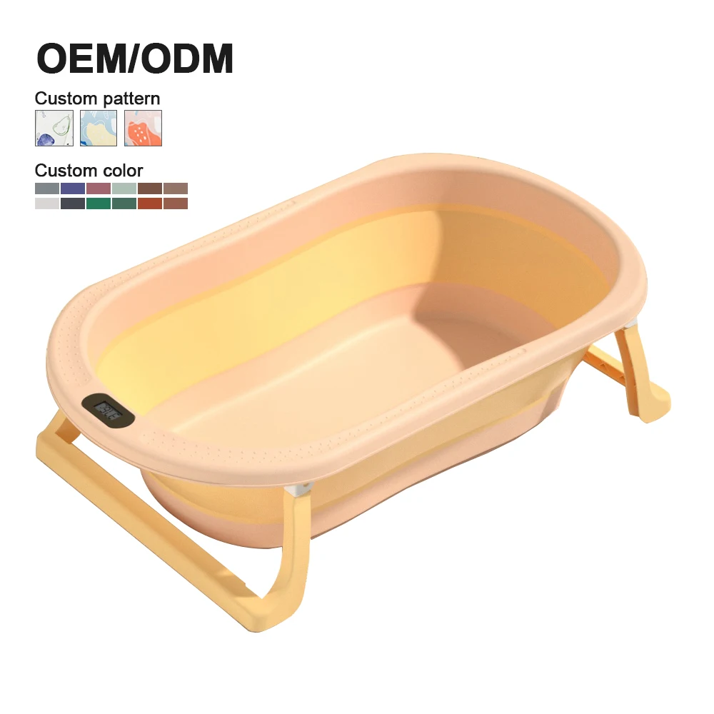 

Wholesale Portable Foldable Collapsible Plastic Newborn Baby Bath tub With Thermometer Temperature Sensing