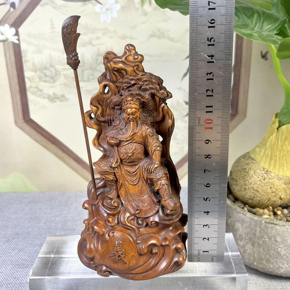 Guan Yu Warrio Boxwood Figurine Carving God of Wealth Feng Shui Sculpture Live Room Decor